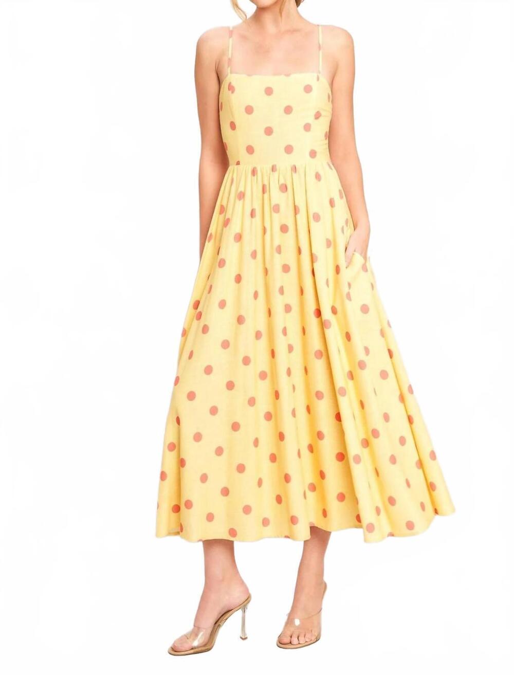 NEW FLYING TOMATO golden summer polka woven midi dress in yellow